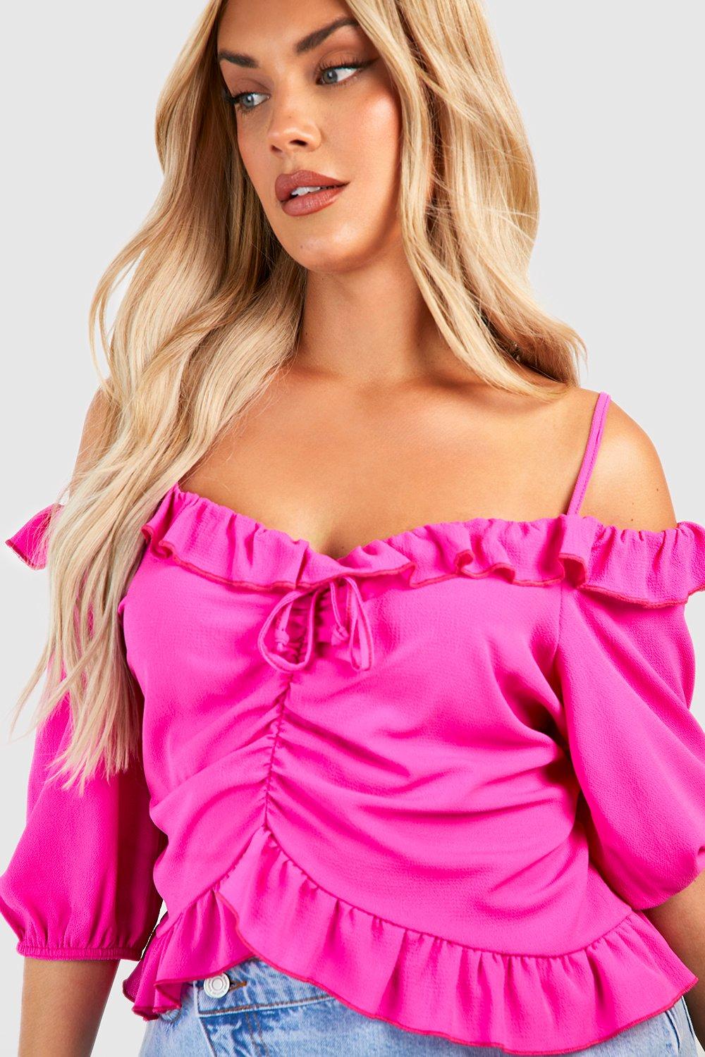 Ruffle cold shop shoulder sweater